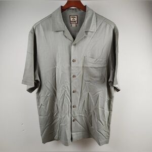 Tommy Bahama Shirt Mens Large Sage Green Short Sleeve Button Up Solid All Silk